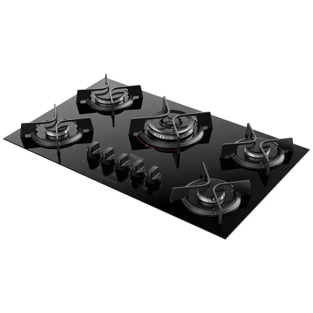 Cooktop 5 Bocas a Gás Dako Supreme Tripla Chama Ferro Fundido Preto