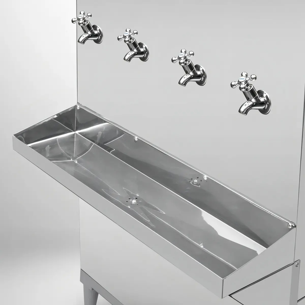 Bebedouro de Água Industrial Frisbel 200 Litros Coluna Aço Inox 4 Torneiras