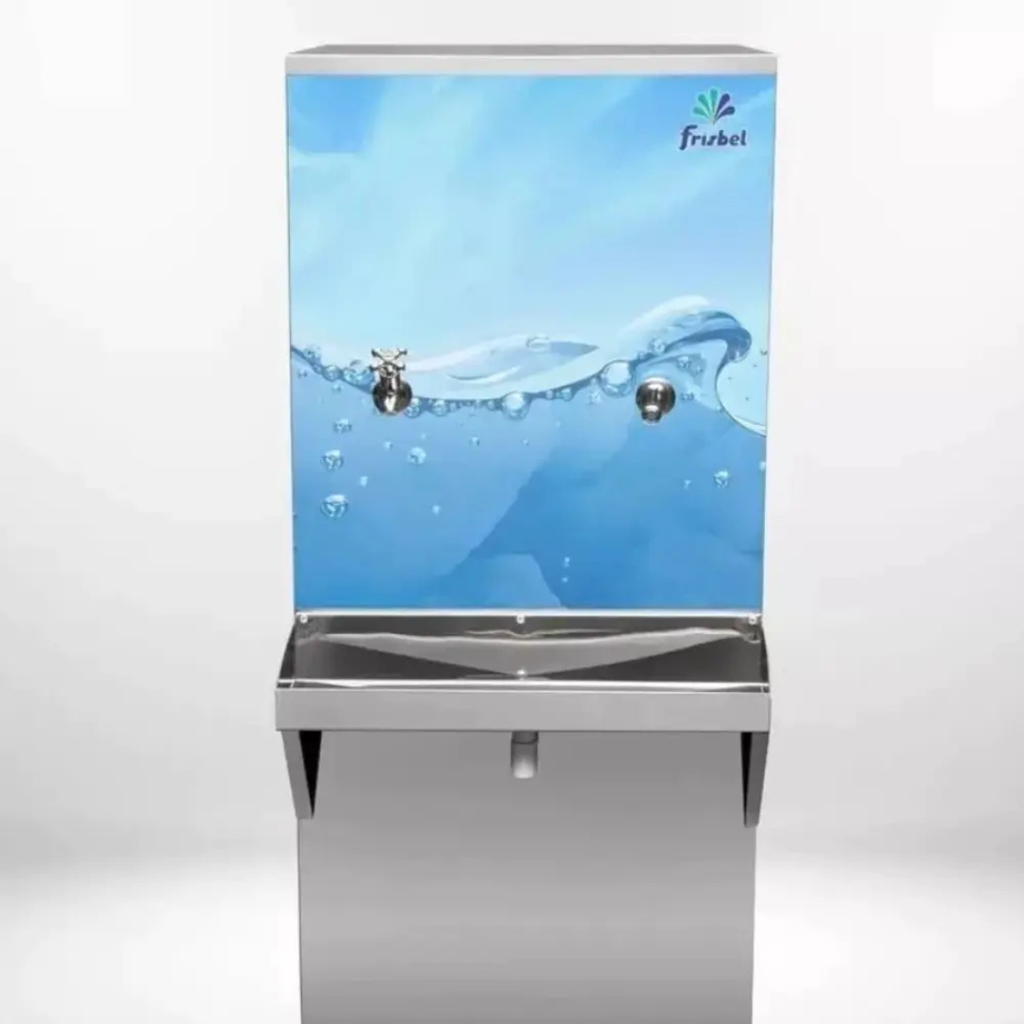 Bebedouro de Água Industrial Frisbel 50 Litros Coluna Aço Inox 2 Torneiras