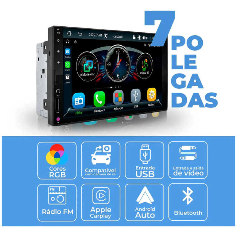 Central Multimídia Mp5 Rs7007br 7Pol Carplay