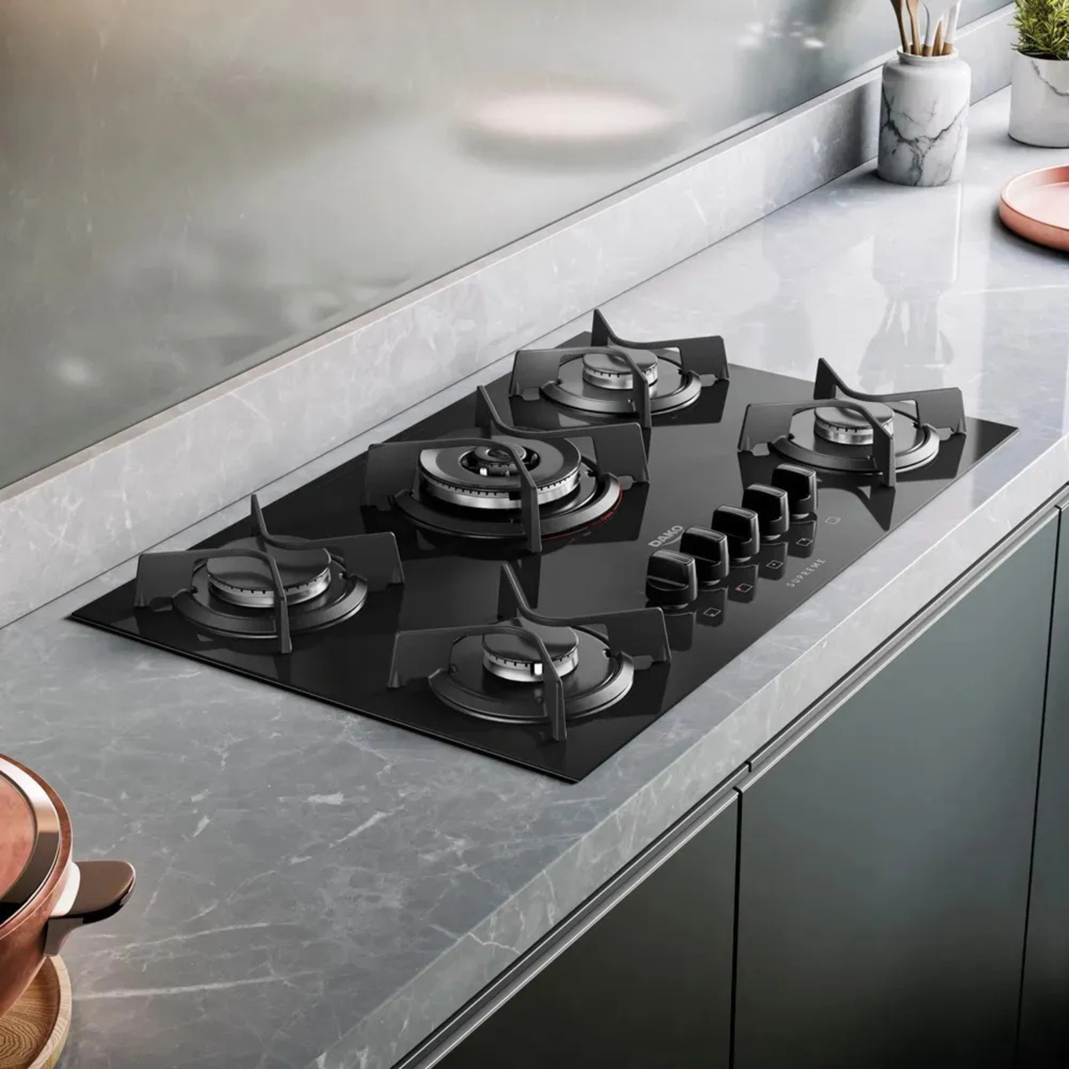 Cooktop 5 Bocas a Gás Dako Supreme Tripla Chama Ferro Fundido Preto
