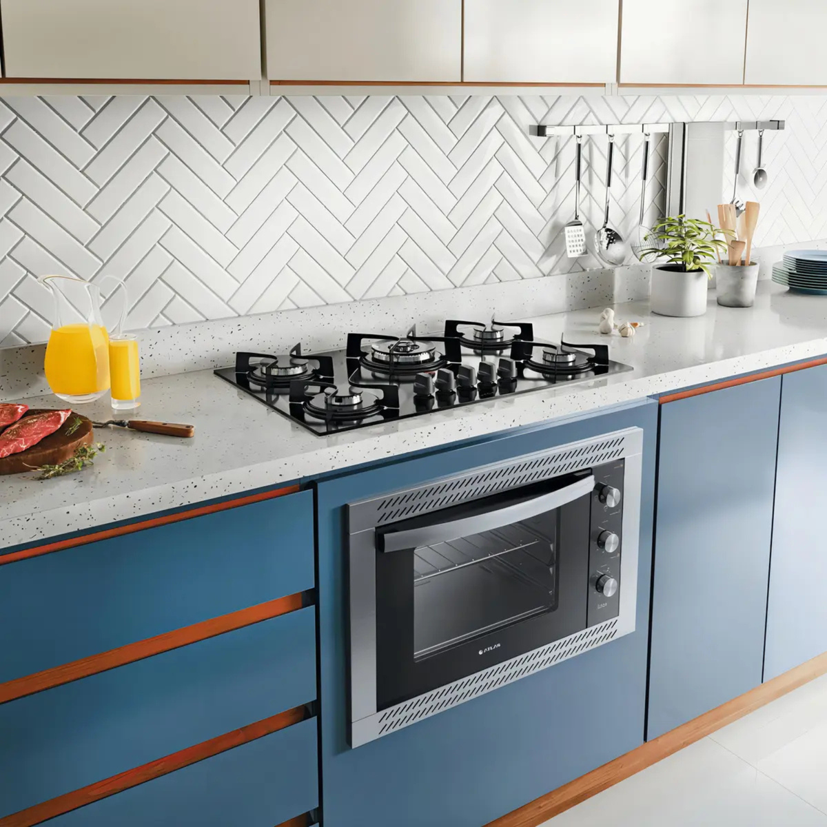 Cooktop 5 Bocas a Gás Atlas UTop Mesa de Vidro 2 Mega Chamas Preto