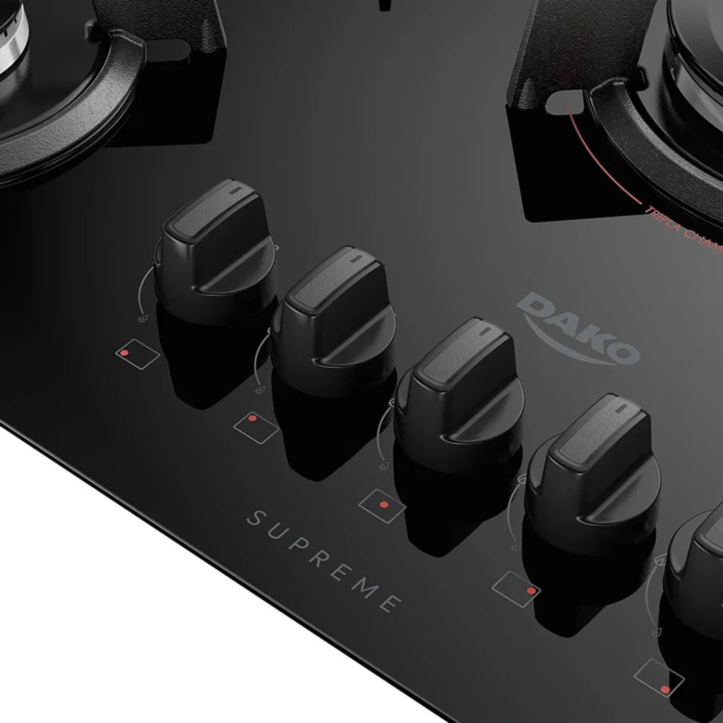 Cooktop 5 Bocas a Gás Dako Supreme Tripla Chama Ferro Fundido Preto