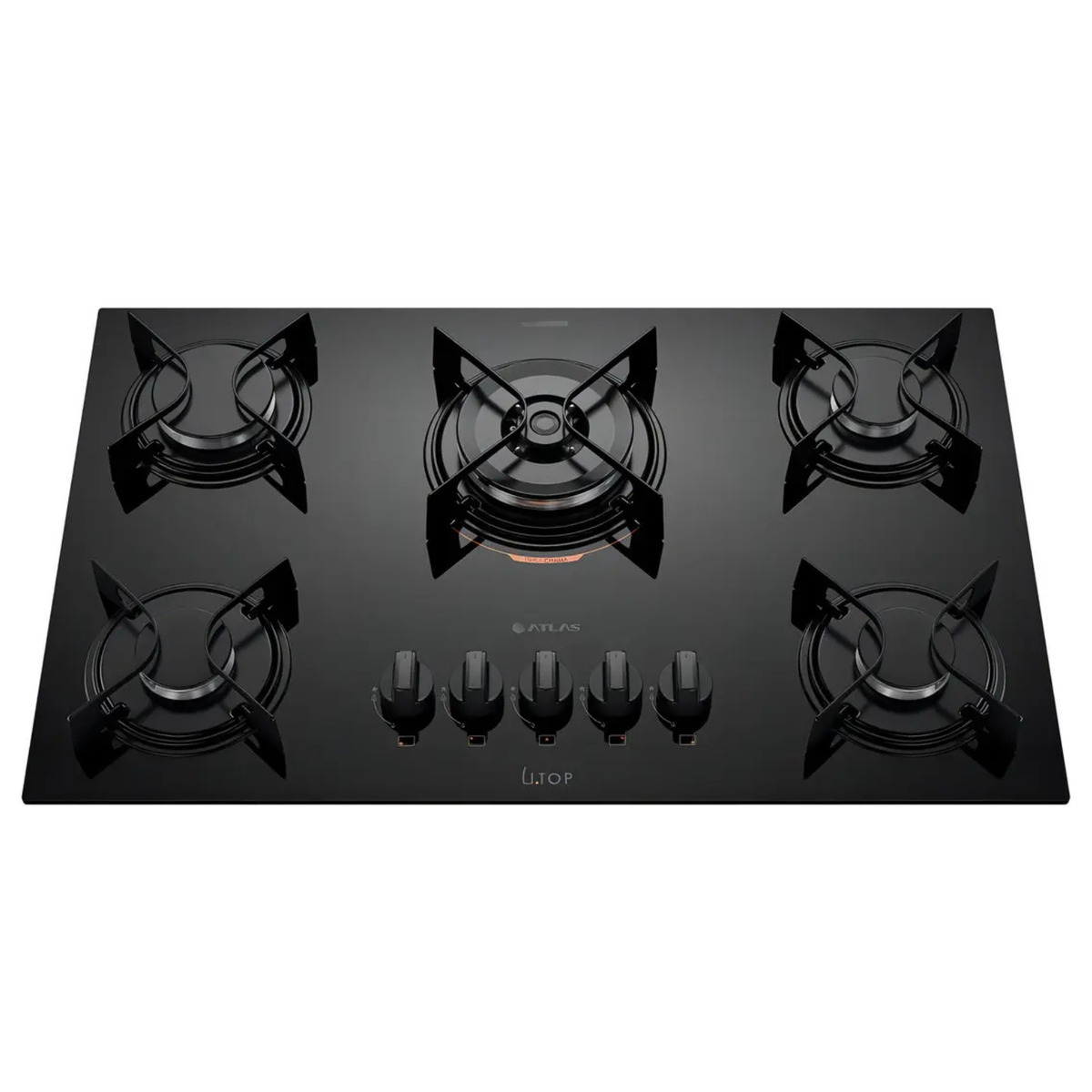 Cooktop 5 Bocas a Gás Atlas UTop Mesa de Vidro 2 Mega Chamas Preto