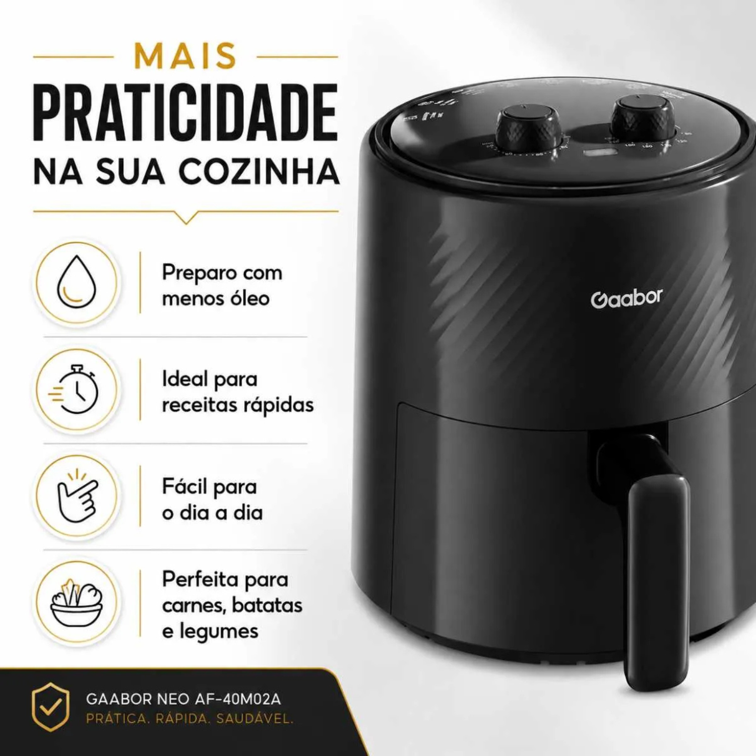 Air Fryer Fritadeira Elétrica Gaabor Neo 4L 1300W Sem Óleo Preta