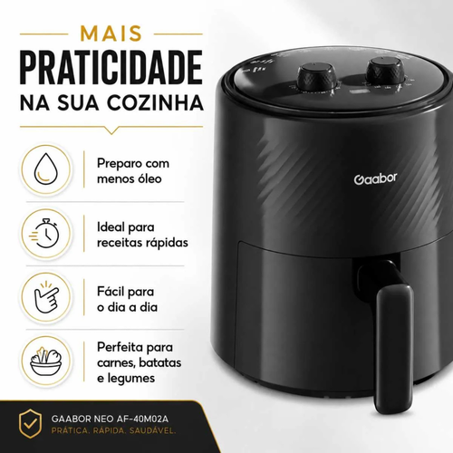 Air Fryer Fritadeira Elétrica Gaabor Neo 4L 1300W Sem Óleo Preta