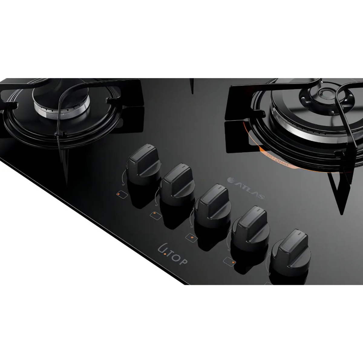 Cooktop 5 Bocas a Gás Atlas UTop Mesa de Vidro 2 Mega Chamas Preto