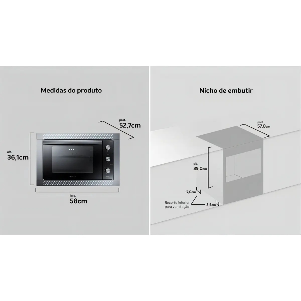 Forno de Embutir Elétrico Atlas U Top Style 44L Grill Timer Espelhado