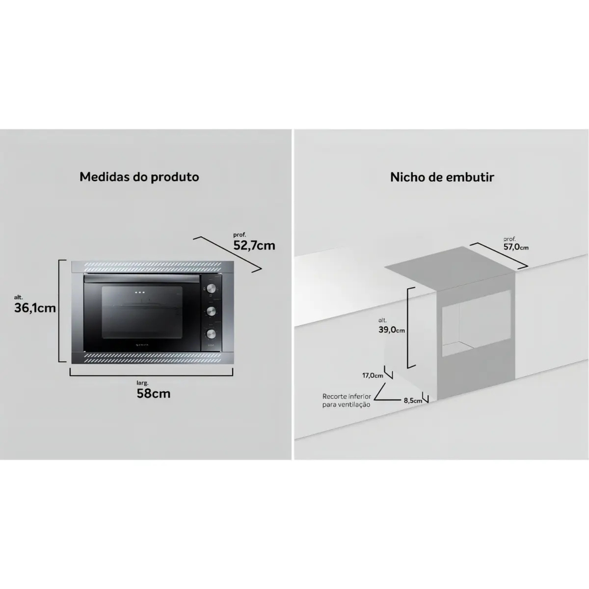 Forno de Embutir Elétrico Atlas U Top Style 44L Grill Timer Espelhado