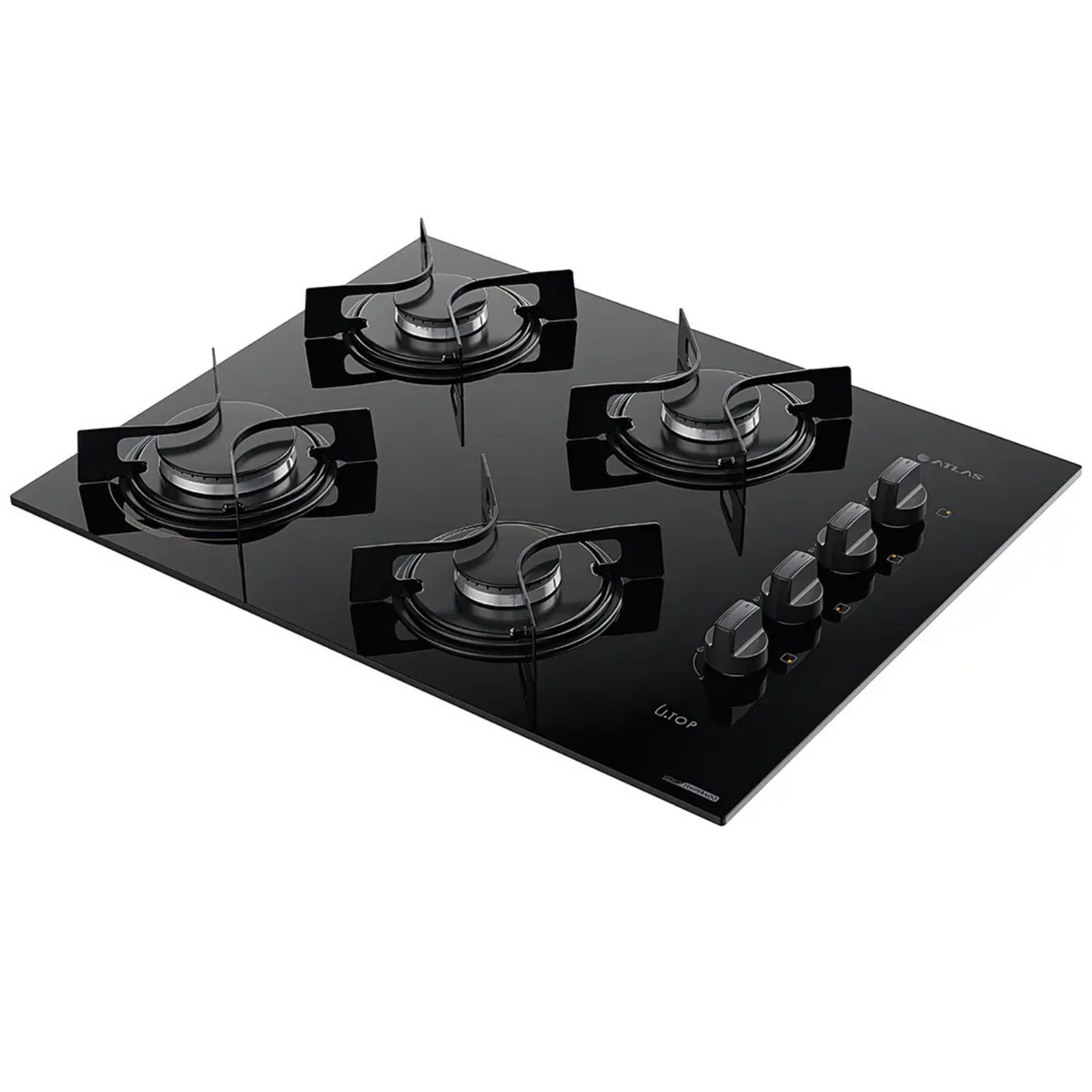 Cooktop 4 Bocas a Gás Atlas UTop Mesa de Vidro Mega Chama Preto