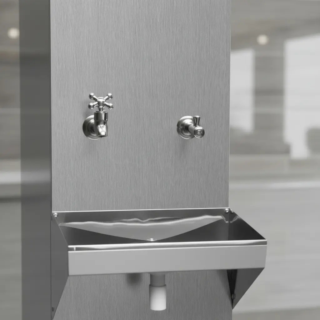 Bebedouro de Água Industrial Frisbel 25 Litros Coluna Aço Inox 2 Torneiras