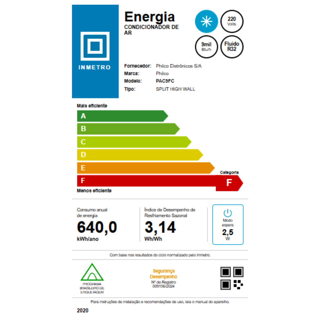 Ar Condicionado Eco Inverter 9000 BTU Frio Philco  PAC9FC 220V