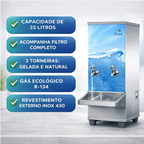 Bebedouro de Água Industrial Frisbel 100 Litros Coluna Aço Inox 3 Torneiras