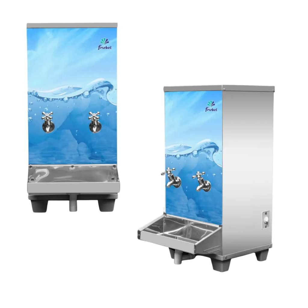 Bebedouro de Água Industrial Frisbel 25 Litros Bancada Aço Inox 2 Torneiras