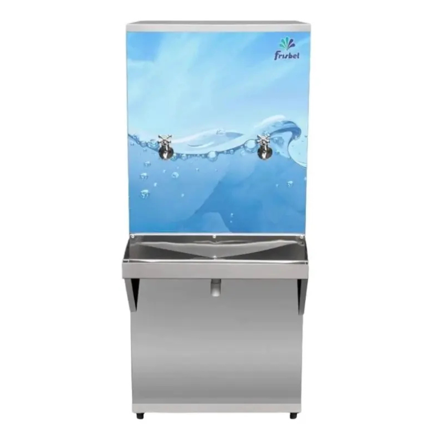 Bebedouro de Água Industrial Frisbel 50 Litros Coluna Aço Inox 2 Torneiras